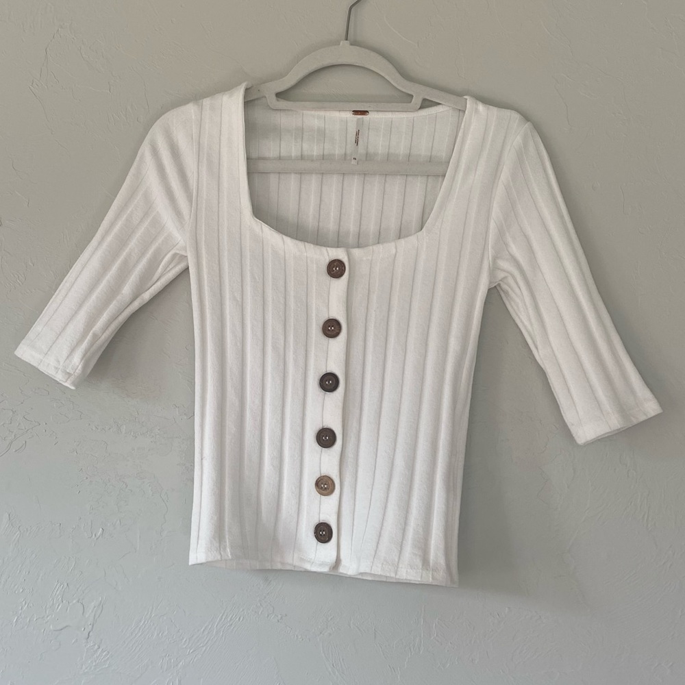 Free people quarter sleeve white button up sweater